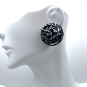 Vintage Continental Signed Silver-Tone Acanthus Leaf Clip-On Earrings